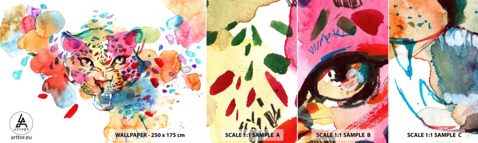 Muestra de fotomural autoadhesivo Deluxe Sticker - La bella y la bestia - Pantera, animales, Abstracción - 100x30 cm