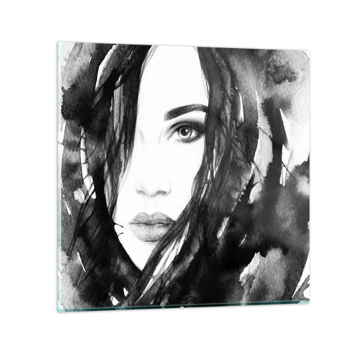 Cuadro sobre vidrio - Impresiones sobre Vidrio - Retrato de una dama en blanco y negro - 70x70 cm