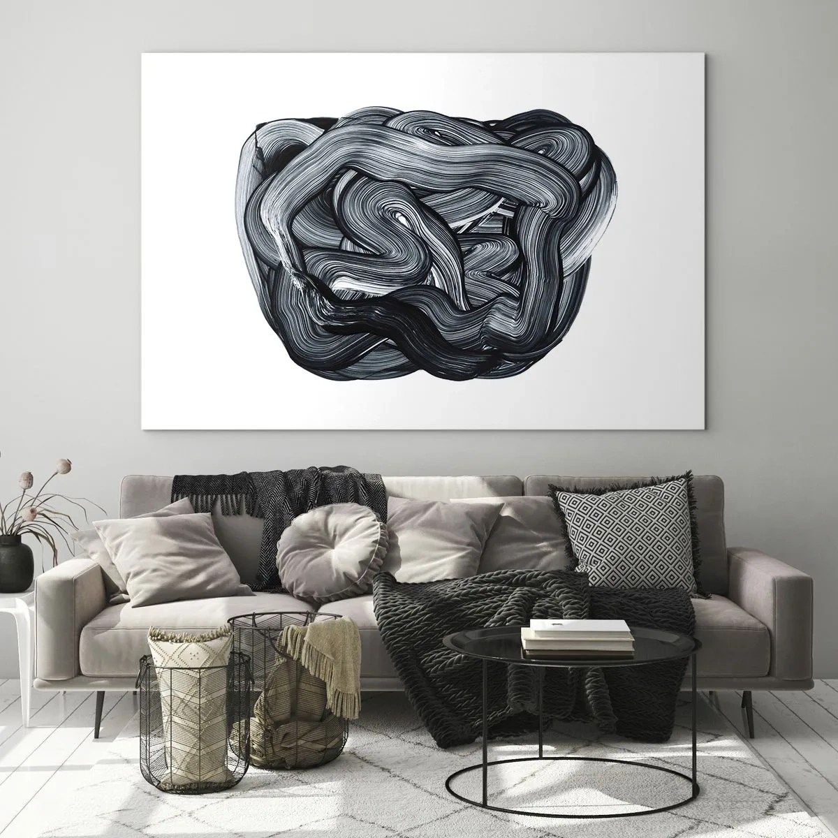 Cuadro sobre vidrio - Impresiones sobre Vidrio - Abstracción de pinceladas en blanco y negro - 100x70cm - No es tan sencillo - Decoración de pared moderna para salón y dormitorio ARTTOR