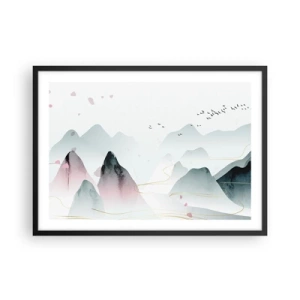 Póster en marco negro - Montañas abstractas en tonos pastel - 70x50cm - Sobre las cimas - Decoración de pared moderna para salón y dormitorio ARTTOR