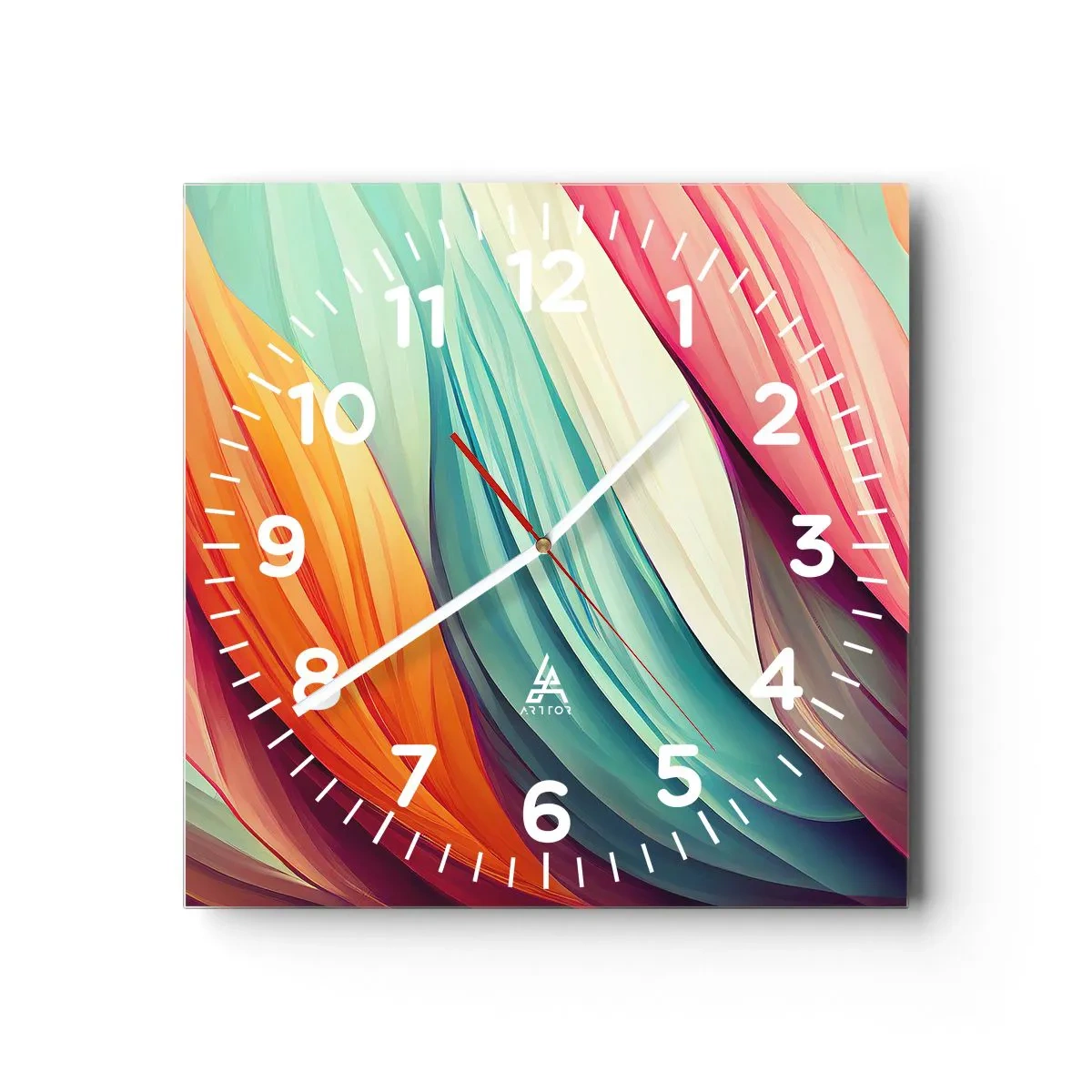 Reloj de pared - Reloj de vidrio - Tejido arco iris - 30x30 cm