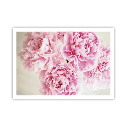 Póster - Un ramo de peonías rosas sobre un fondo claro. - 100x70cm - En el esplendor del rosa - Decoración de pared moderna para salón y dormitorio ARTTOR