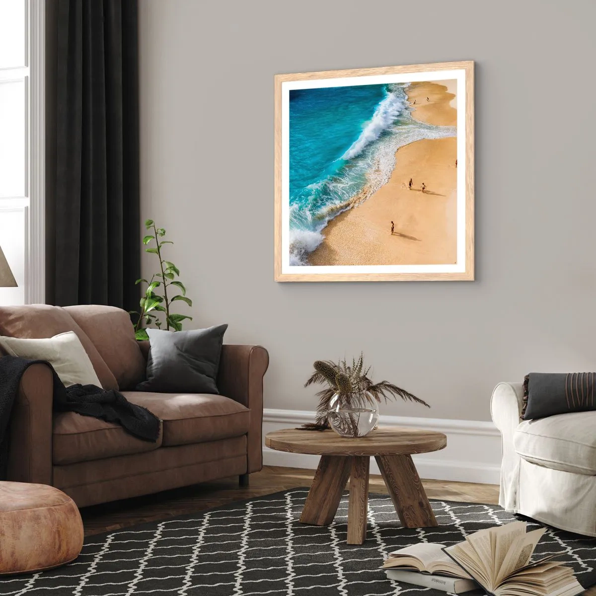 Póster en marco roble claro - Y luego el sol, la playa... - 40x40 cm