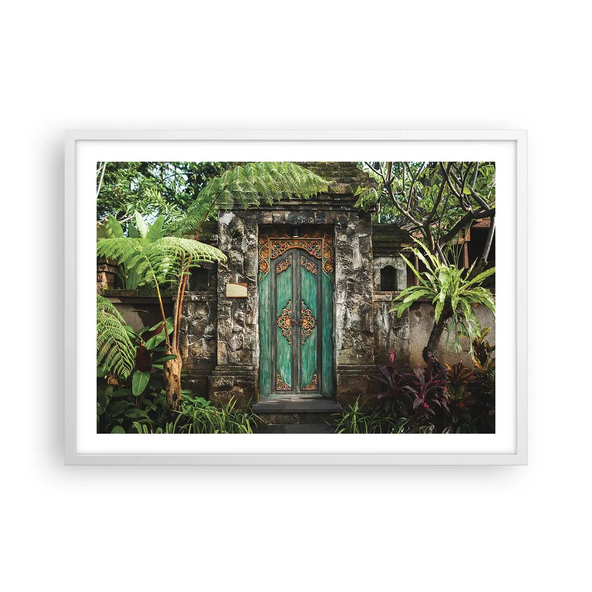 Póster en marco blanco - Una puerta a un mundo exótico - 70x50 cm