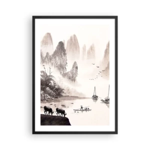 Póster en marco negro - Paisaje chino en estilo tradicional - 50x70cm - La exótica vida cotidiana de Oriente - Decoración de pared moderna para salón y dormitorio ARTTOR