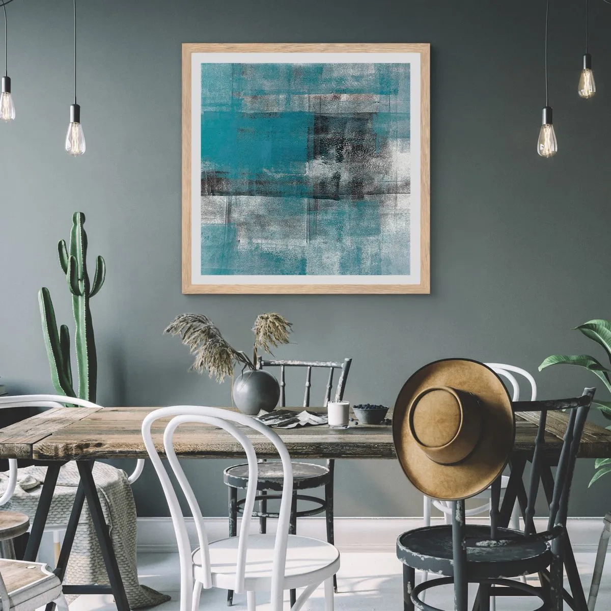 Póster en marco roble claro - Agua y aire - 40x40 cm