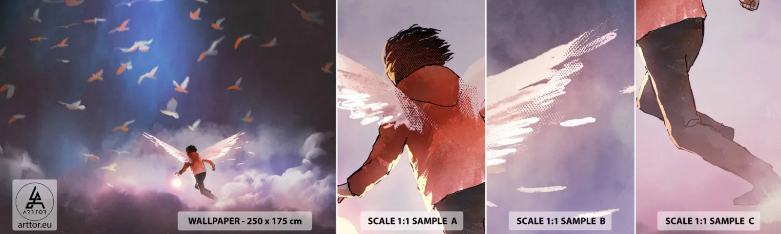 Muestra de fotomural autoadhesivo Deluxe Sticker - Imaginación y valor - Abstracción, Fantasía, Ícaro - 100x30 cm