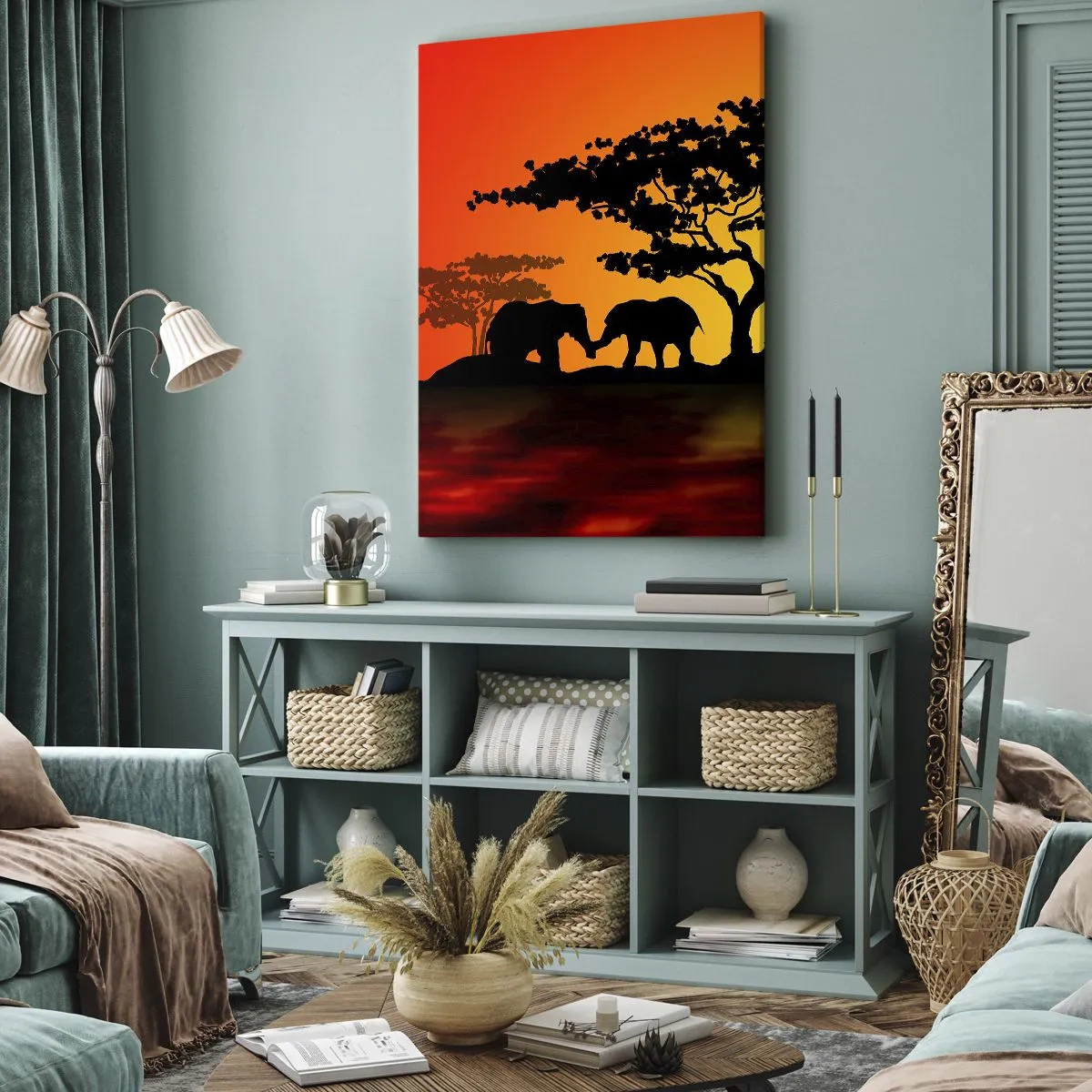 Cuadro sobre lienzo - Impresión de Imagen - Reunión en la sabana - 45x80 cm