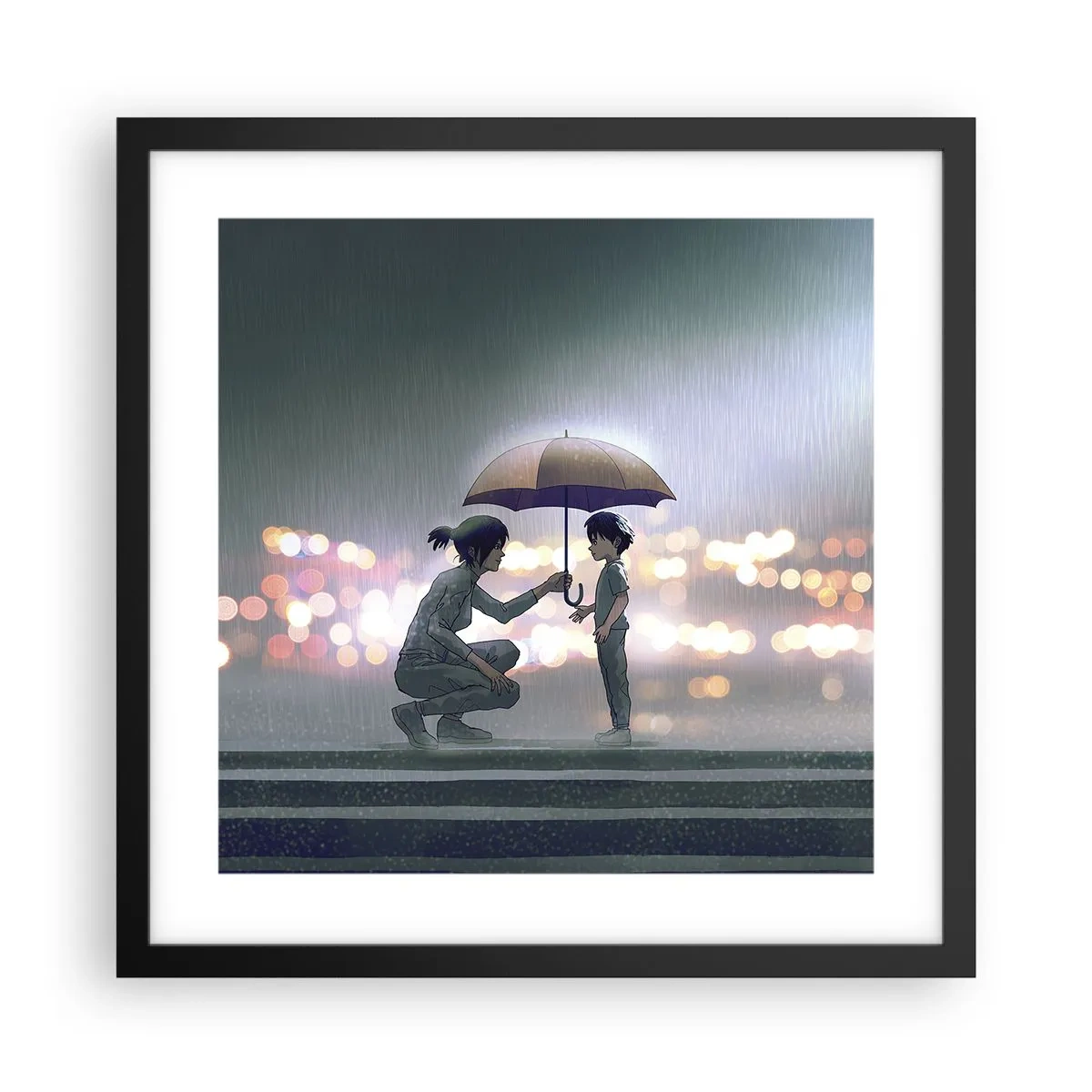 Póster en marco negro - Y todo está bien - 40x40 cm