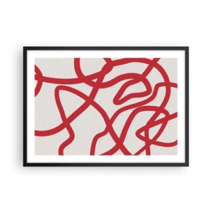 Póster en marco negro - Líneas abstractas rojas sobre un fondo blanco - 70x50cm - Rojo sobre blanco - Decoración de pared moderna para salón y dormitorio ARTTOR