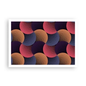 Póster - Círculos geométricos en tonos rosa, morado y dorado. - 100x70cm - En un ritmo circular - Decoración de pared moderna para salón y dormitorio ARTTOR