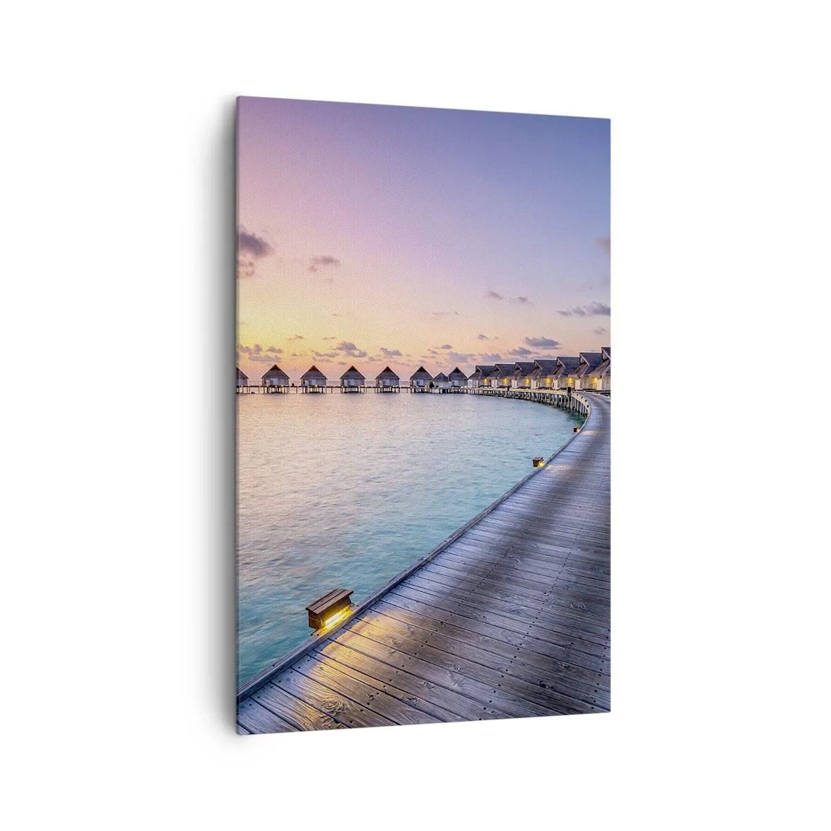 Cuadro sobre lienzo - Impresión de Imagen - El muelle que conduce a las cabañas frente al mar al atardecer. - 80x120cm - Vacaciones - volver al origen - Decoración de pared moderna para salón y dormitorio ARTTOR