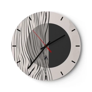 Reloj de pared - Reloj de vidrio - Composición abstracta con ondas y un círculo. - 30x30cm - Media composición - Decoración de pared moderna para salón, cocina y dormitorio ARTTOR