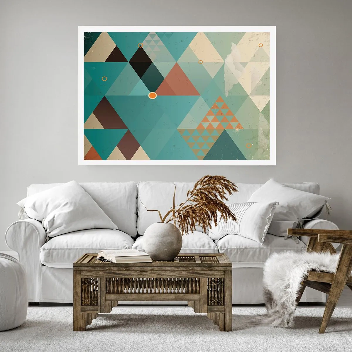 Póster - Patrones geométricos en tonos turquesa y marrón. - 100x70cm - Uno para todos y todos para uno - Decoración de pared moderna para salón y dormitorio ARTTOR