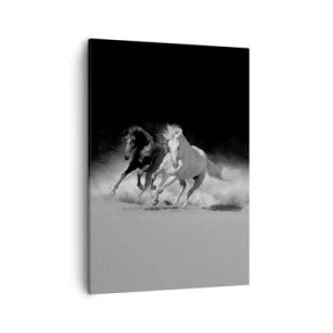 Cuadro sobre lienzo - Impresión de Imagen - Caballos corriendo en blanco y negro - 50x70cm - El galope de la libertad - Decoración de pared moderna para salón y dormitorio ARTTOR