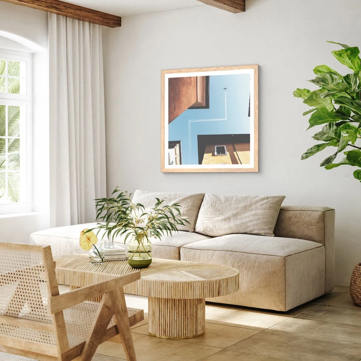 Póster en marco roble claro - Por encima del laberinto urbano - 30x30 cm