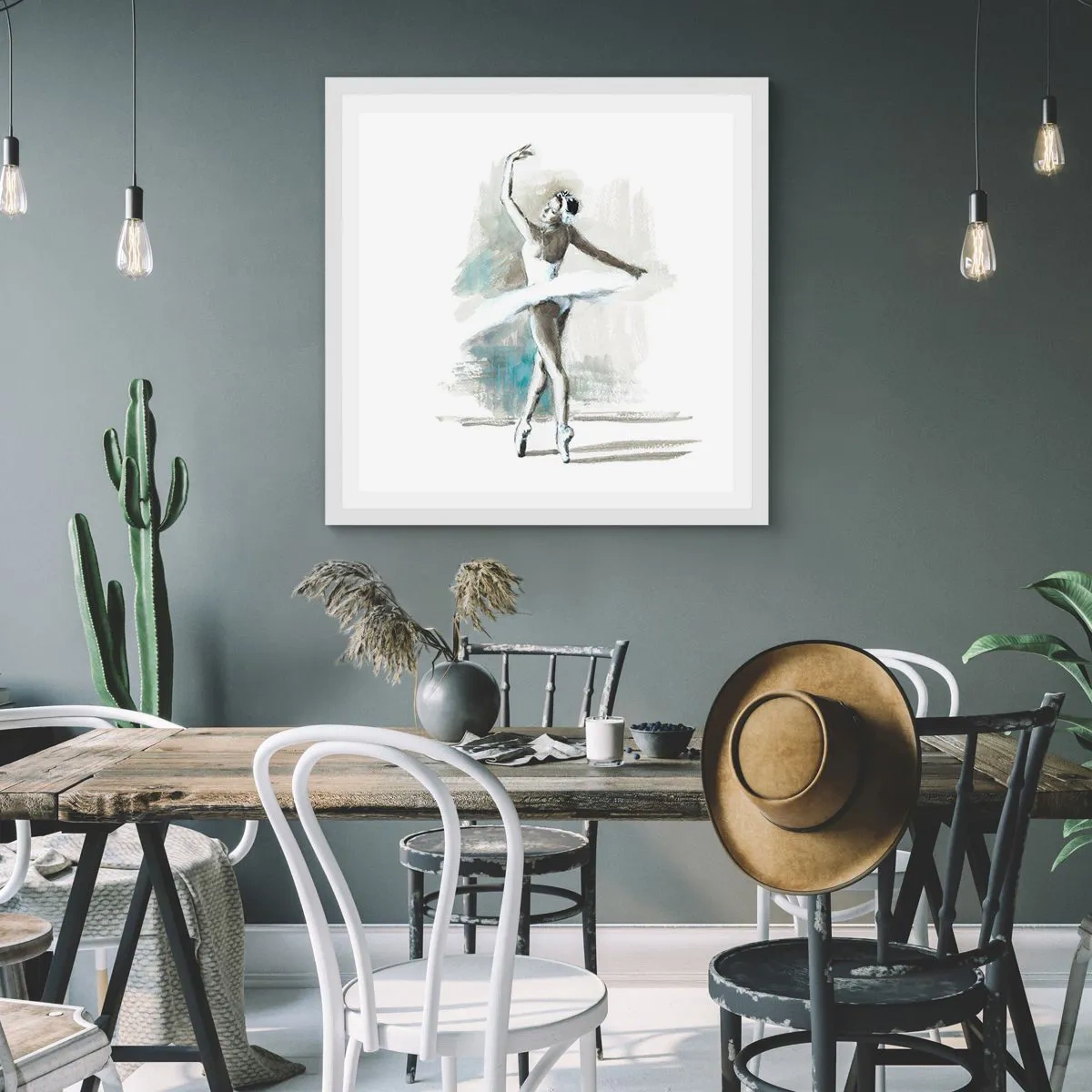 Póster en marco blanco - Encantada por un cisne - 60x60 cm