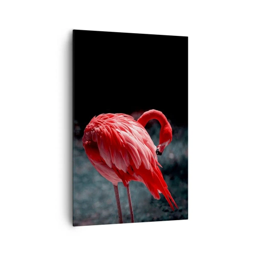 Cuadro sobre lienzo - Impresión de Imagen - Un flamenco rosa sobre un fondo verde oscuro. - 80x120cm - Un poema carmesí de la naturaleza - Decoración de pared moderna para salón y dormitorio ARTTOR