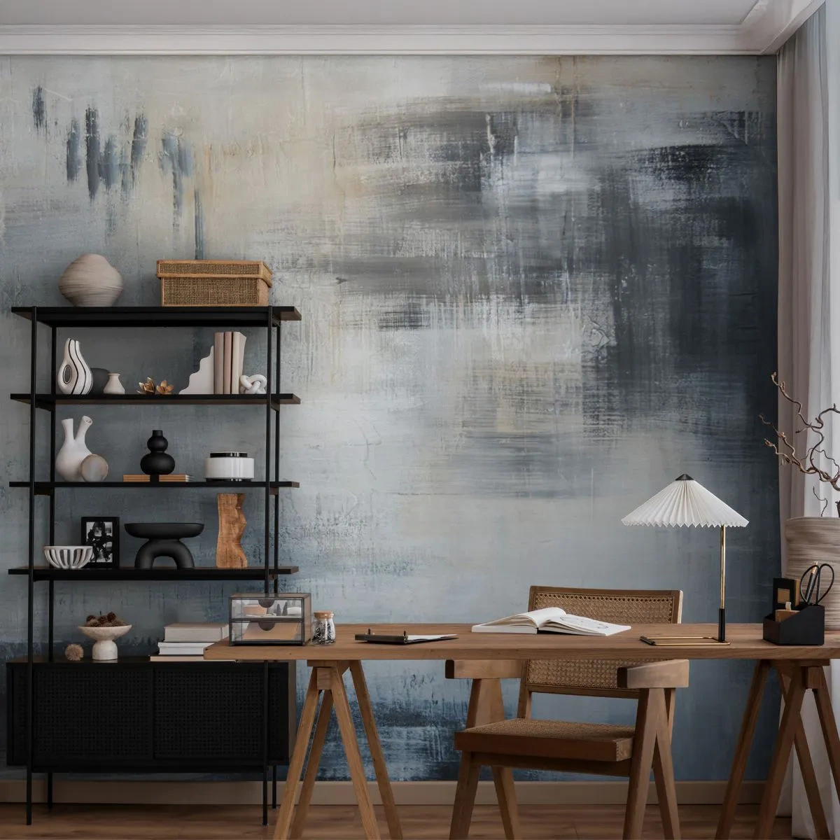 Fotomural Premium Canvas - Detrás de un velo azul - Pedazo, Abstracción, Industrial - 350x256 cm