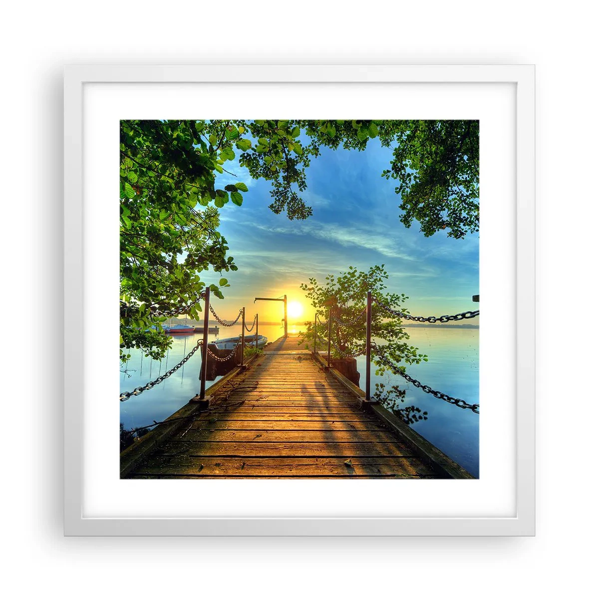 Póster en marco blanco - Atardecer junto al agua - 40x40 cm
