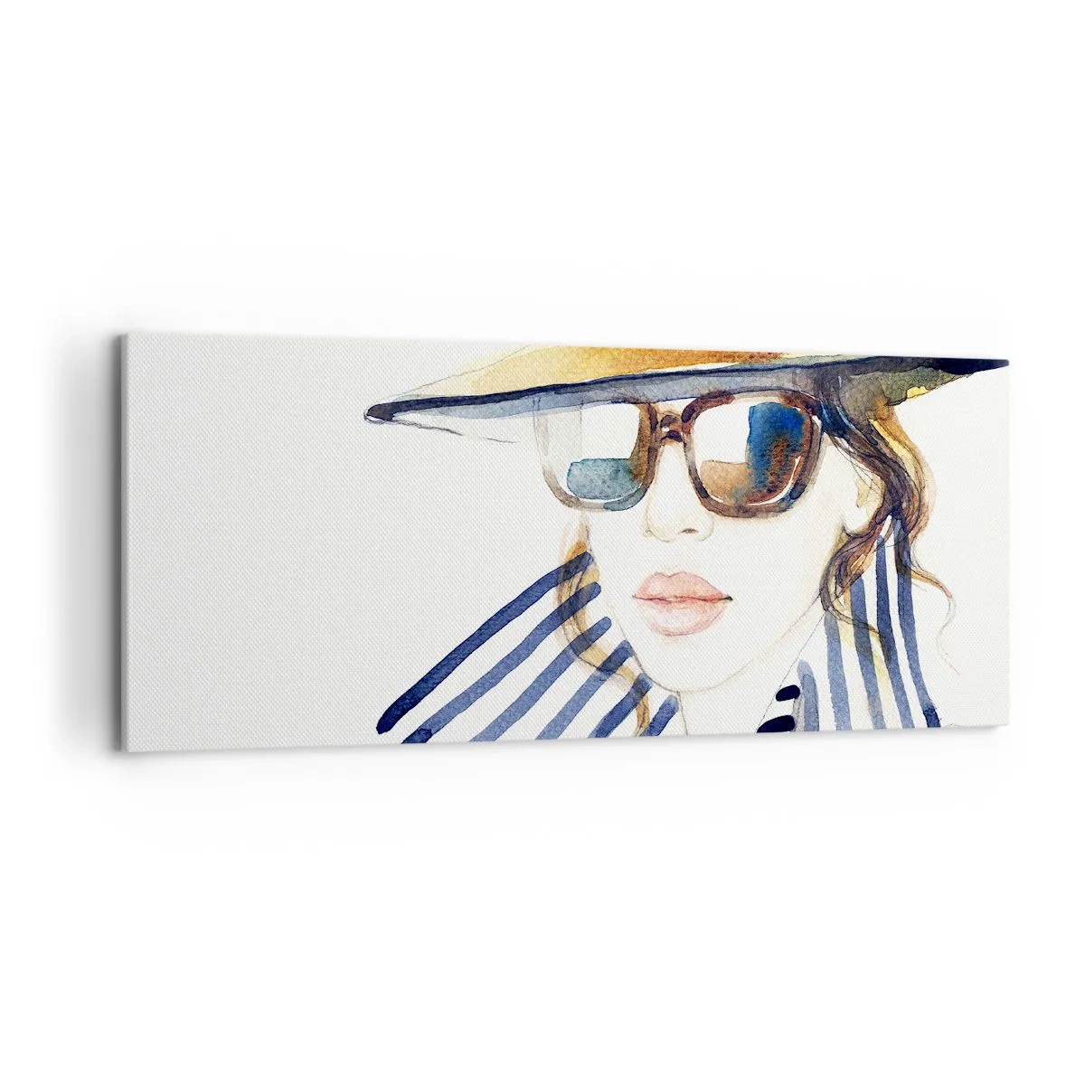 Cuadro sobre lienzo - Impresión de Imagen - Retrato de una mujer con sombrero y gafas de sol. - 120x50cm - ¡Florida le da la bienvenida! - Decoración de pared moderna para salón y dormitorio ARTTOR