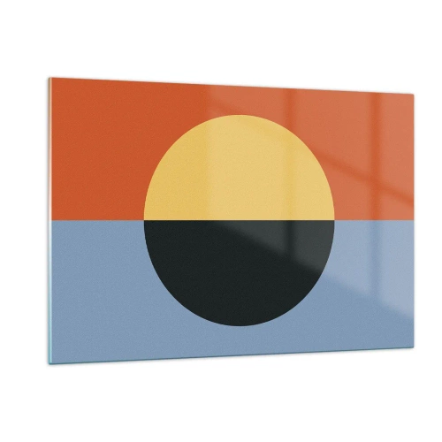 Cuadro sobre vidrio - Impresiones sobre Vidrio - Composición abstracta con un círculo en tonos cálidos y fríos. - 120x80cm - Una composición de calidez y frescura - Decoración de pared moderna para salón y dormitorio ARTTOR