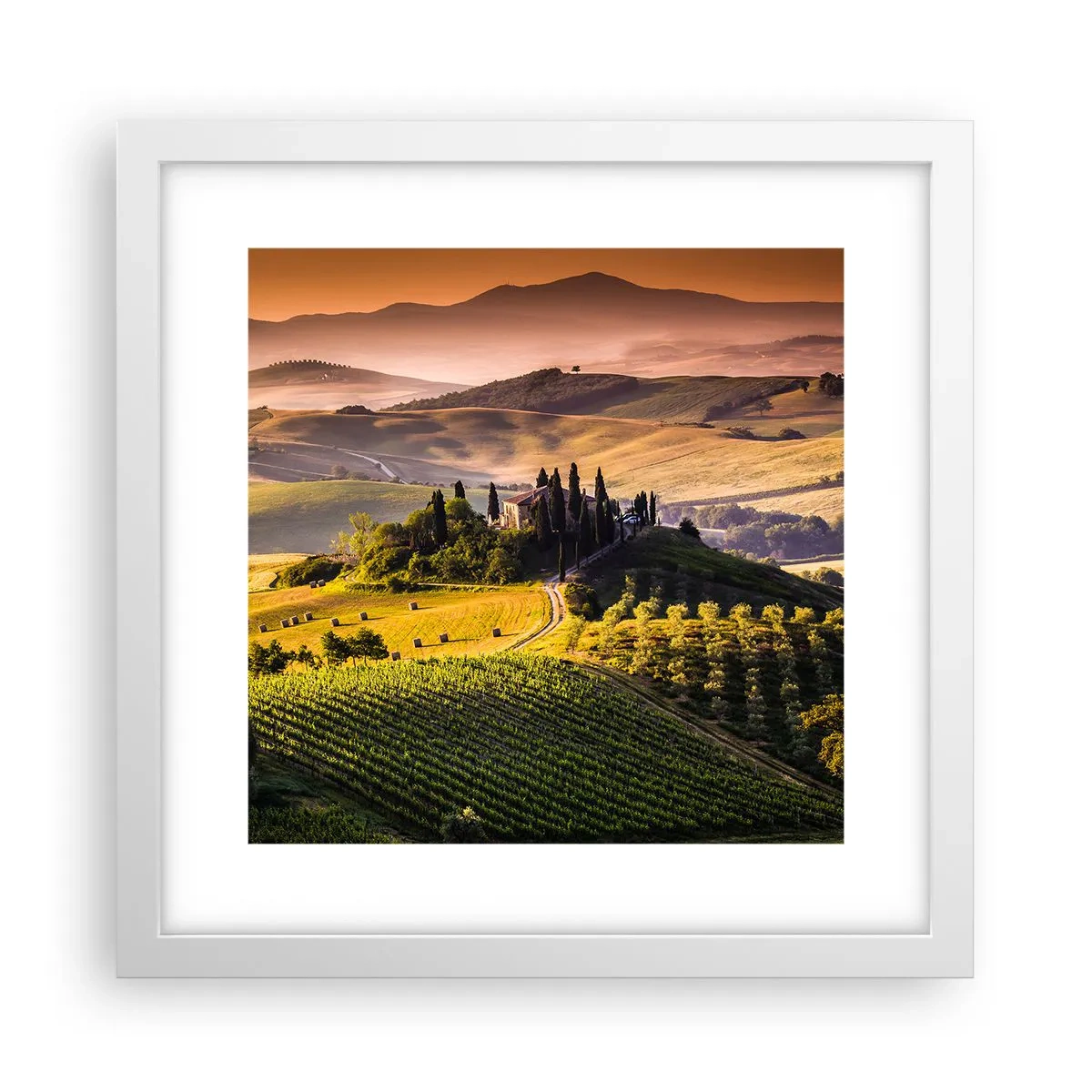Póster en marco blanco - Paisaje toscano - 30x30 cm