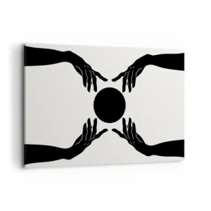 Cuadro sobre lienzo - Impresión de Imagen - Manos negras en una composición simétrica con una pelota. - 120x80cm - Una señal secreta - Decoración de pared moderna para salón y dormitorio ARTTOR