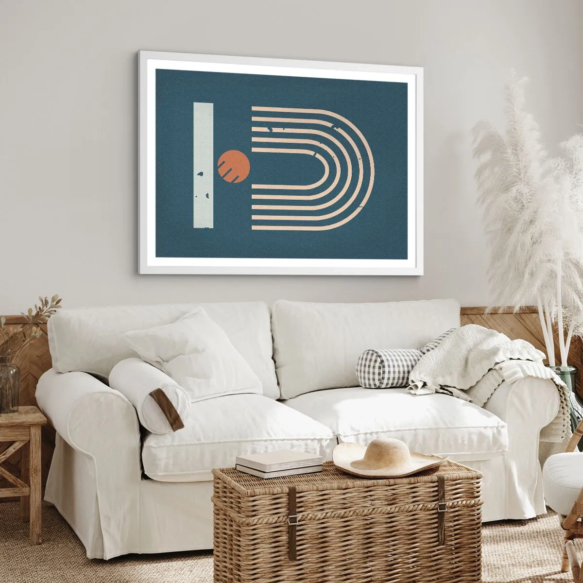 Póster en marco blanco - Geometría sobre azul marino - 100x70 cm