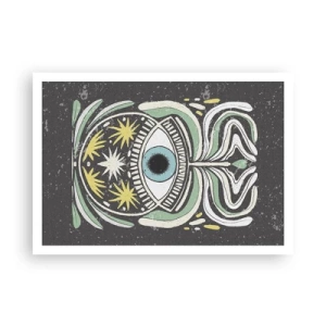 Póster - Un ojo simbólico rodeado de patrones abstractos. - 100x70cm - Rituales tribales - Decoración de pared moderna para salón y dormitorio ARTTOR