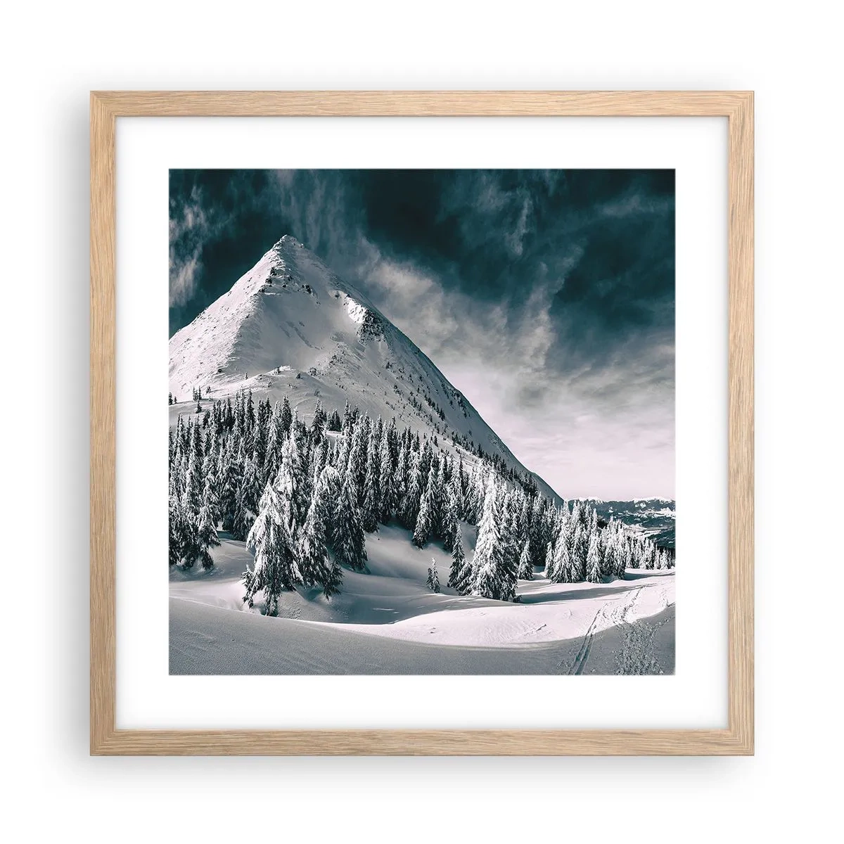 Póster en marco roble claro - Tierra de nieve y hielo - 40x40 cm