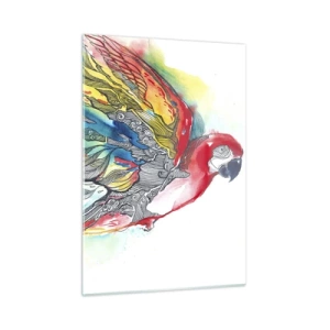 Cuadro sobre vidrio - Impresiones sobre Vidrio - Loro colorido con alas y detalles artísticos. - 50x70cm - Vivir con colorido - Decoración de pared moderna para salón y dormitorio ARTTOR