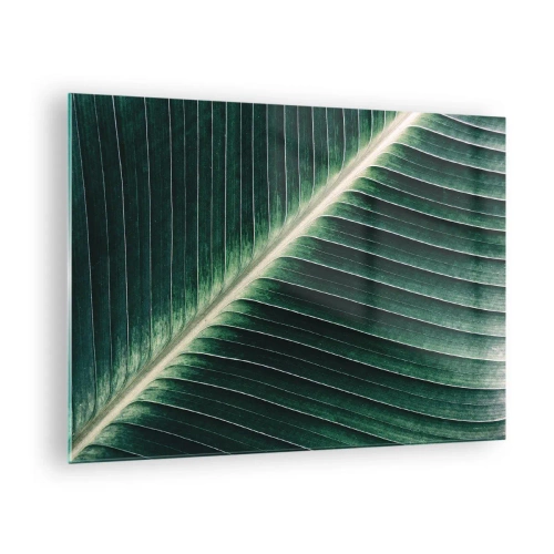 Cuadro sobre vidrio - Impresiones sobre Vidrio - Detalle de una hoja de plátano en un intenso tono verde. - 70x50cm - El ritmo de la naturaleza - Decoración de pared moderna para salón y dormitorio ARTTOR