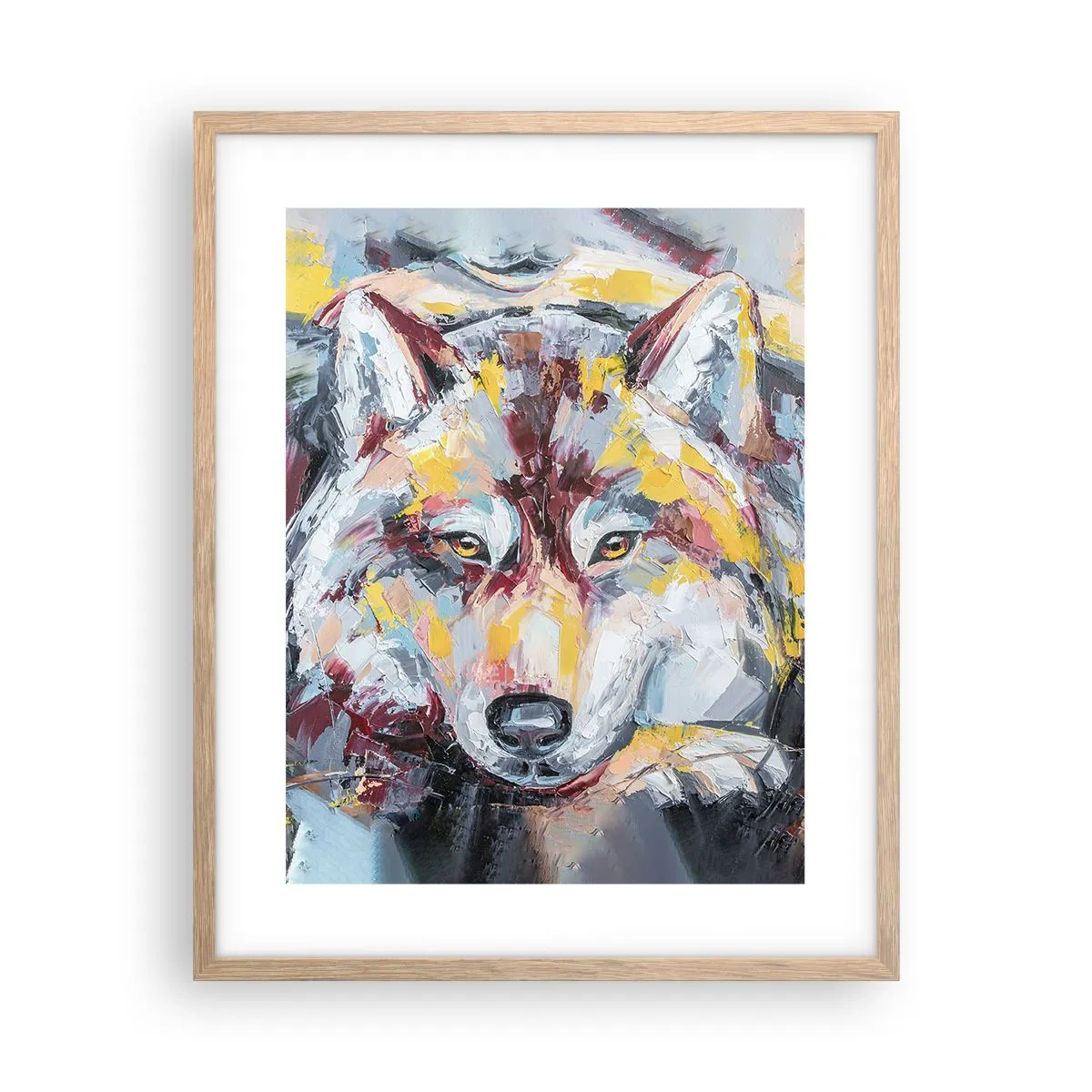 Póster en marco roble claro - Pinceladas de lobo - 40x50 cm