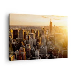 Cuadro sobre lienzo - Impresión de Imagen - El horizonte de la ciudad de Nueva York al atardecer con vistas al Empire State Building - 70x50cm - Creciendo al sol - Decoración de pared moderna para salón y dormitorio ARTTOR