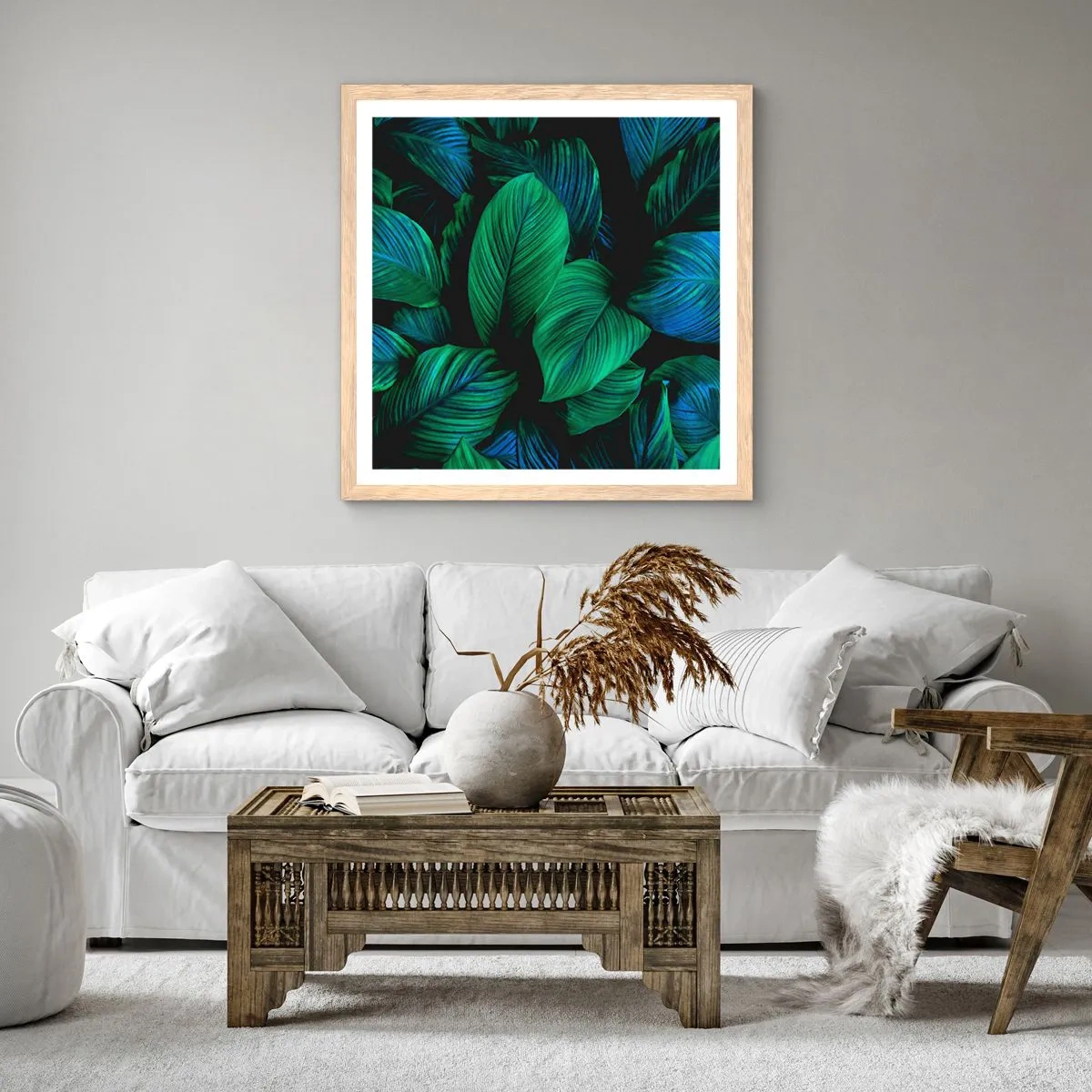 Póster en marco roble claro - En la multitud verde - 50x50 cm