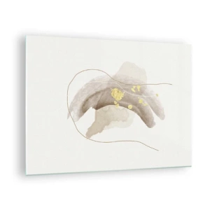 Cuadro sobre vidrio - Impresiones sobre Vidrio - Abstracción beige y dorada con líneas y formas delicadas. - 70x50cm - Encontrado en el espacio - Decoración de pared moderna para salón y dormitorio ARTTOR