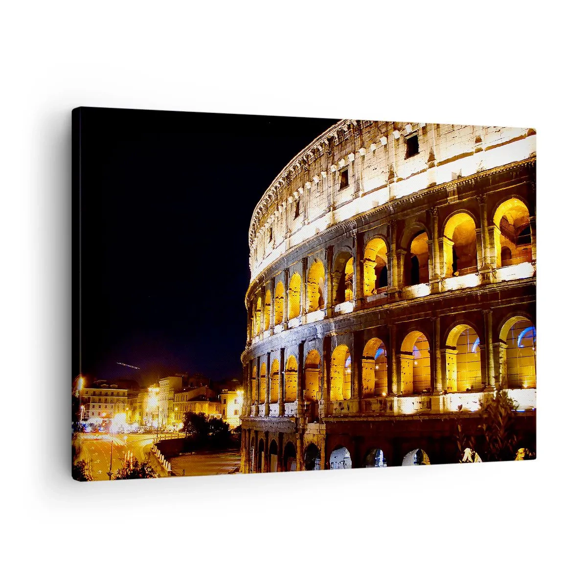 Cuadro sobre lienzo - Impresión de Imagen - El Coliseo iluminado por luces por la noche en Roma - 70x50cm - Los juegos están a punto de comenzar - Decoración de pared moderna para salón y dormitorio ARTTOR
