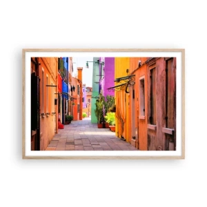 Póster en marco roble claro - El callejón arco iris - 91x61 cm