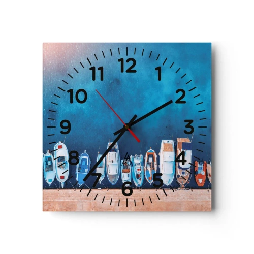 Reloj de pared - Reloj de vidrio - En fila y a la espera - 30x30 cm