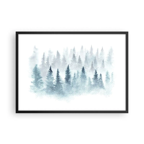 Póster en marco negro - Bosques de coníferas bañados por una delicada niebla. - 70x50cm - Envuelto en la niebla - Decoración de pared moderna para salón y dormitorio ARTTOR