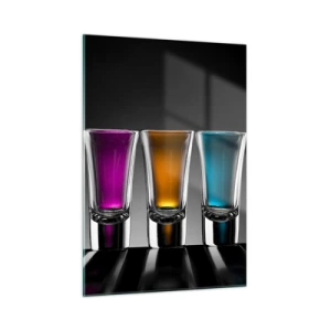 Cuadro sobre vidrio - Impresiones sobre Vidrio - Gafas de colores sobre fondo negro en estilo minimalista. - 50x70cm - Colores de la alegría - Decoración de pared moderna para salón y dormitorio ARTTOR