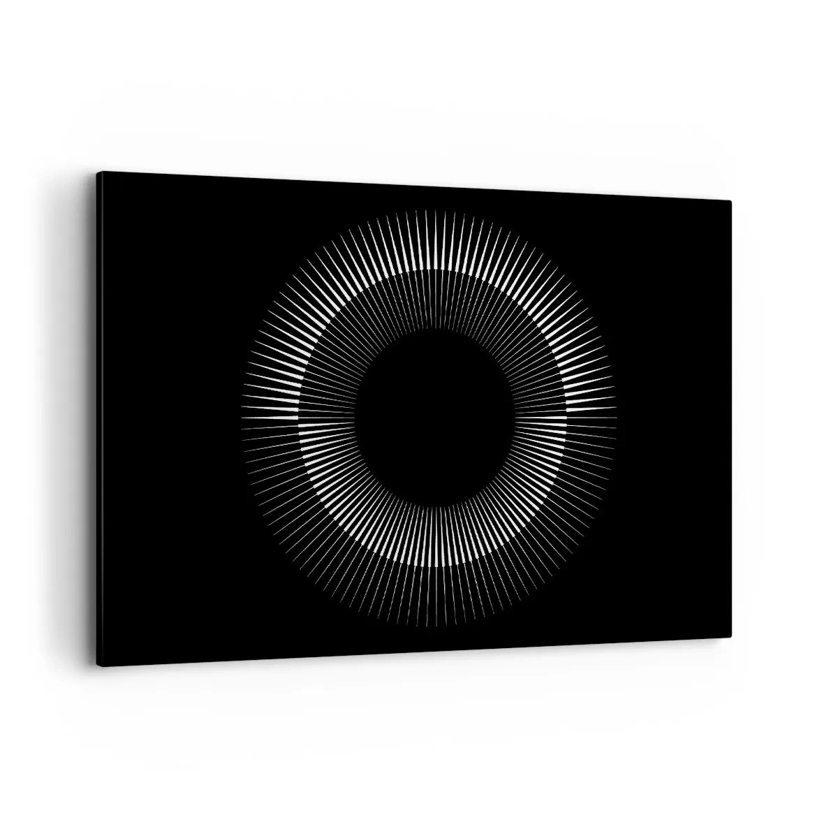 Cuadro sobre lienzo - Impresión de Imagen - Círculo gráfico con rayos en blanco y negro - 120x80cm - Sol negro - Decoración de pared moderna para salón y dormitorio ARTTOR
