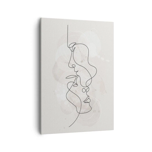 Cuadro sobre lienzo - Impresión de Imagen - Esquema abstracto de dos caras sobre un fondo claro - 50x70cm - En un abrazo - Decoración de pared moderna para salón y dormitorio ARTTOR