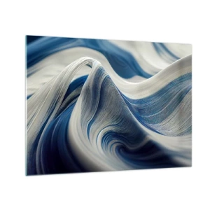Cuadro sobre vidrio - Impresiones sobre Vidrio - Abstracción dinámica en tonos azules y blancos. - 70x50cm - Fluidez de azul y blanco - Decoración de pared moderna para salón y dormitorio ARTTOR