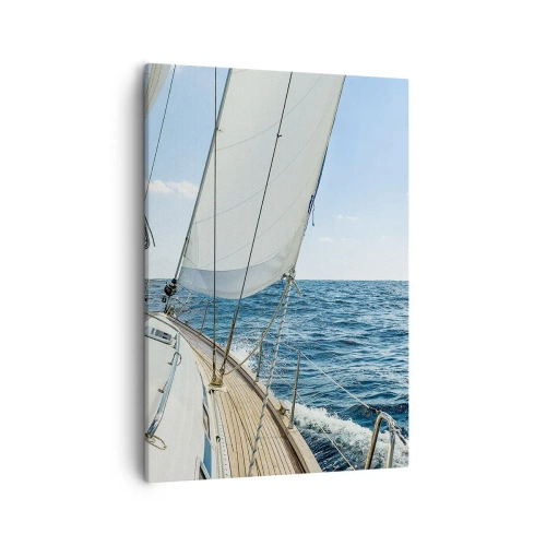 Cuadro sobre lienzo - Impresión de Imagen - Un velero en un mar tranquilo bajo un cielo azul. - 50x70cm - Ahoy, a la aventura - Decoración de pared moderna para salón y dormitorio ARTTOR