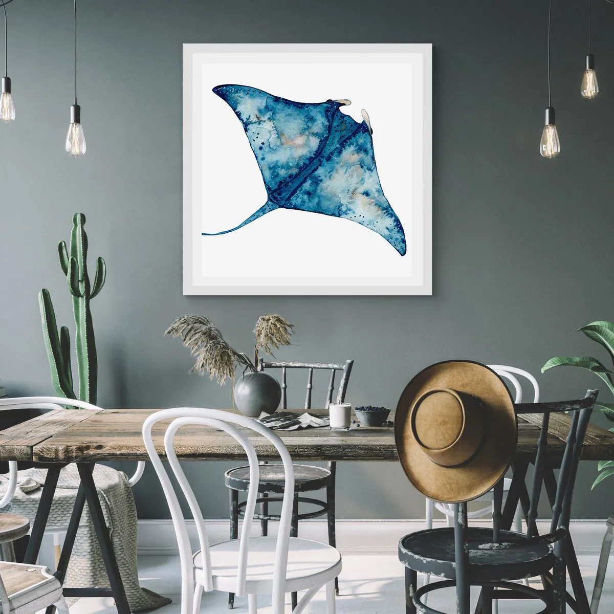 Póster en marco blanco - La vida en azul - 50x50 cm