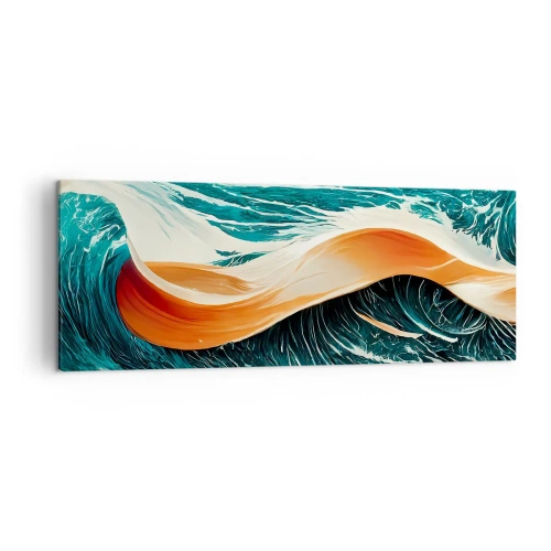 Cuadro sobre lienzo - Impresión de Imagen - Olas marinas dinámicas con cinta abstracta - 140x50cm - El sueño de un surfista - Decoración de pared moderna para salón y dormitorio ARTTOR