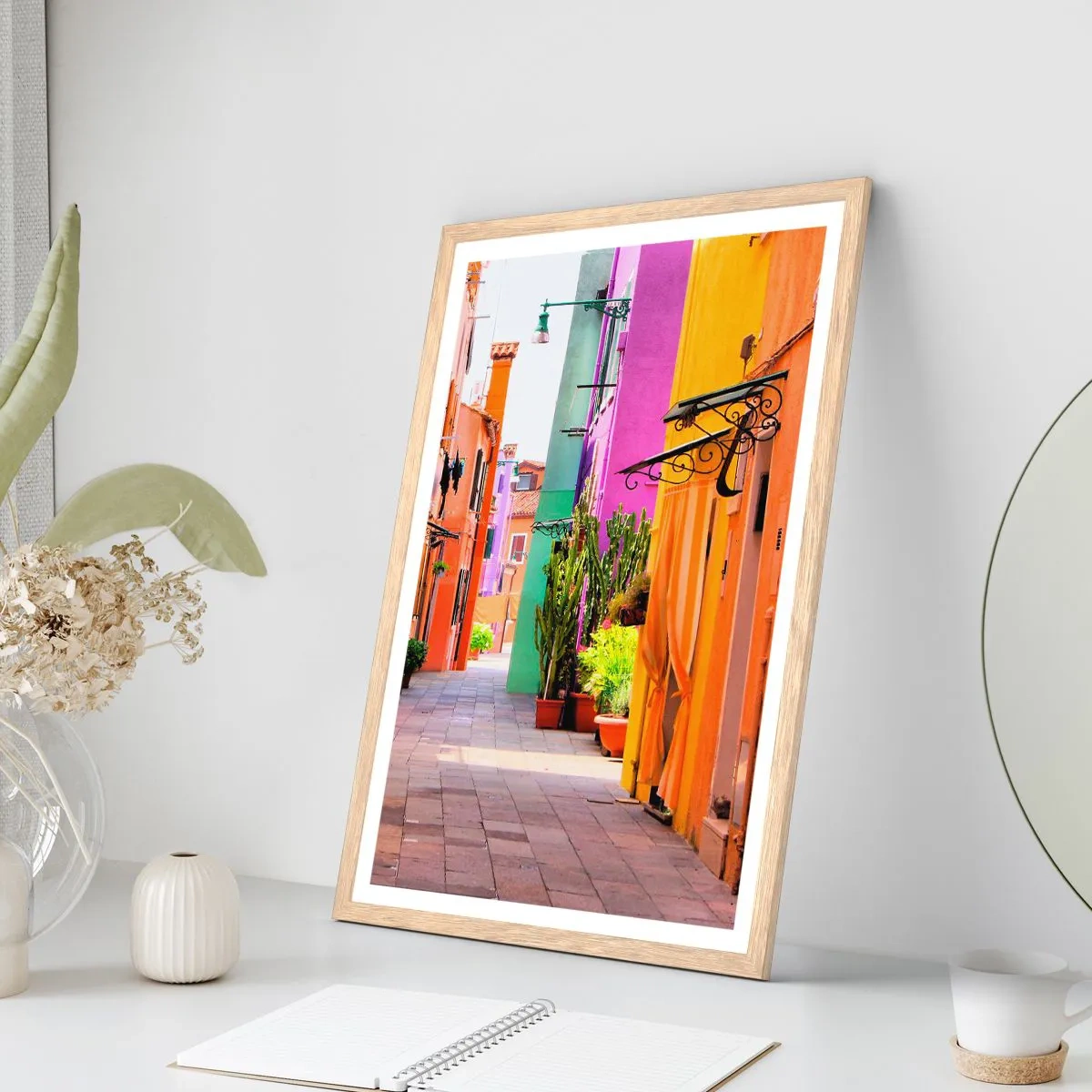 Póster en marco roble claro - El callejón arco iris - 70x100 cm