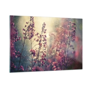 Cuadro sobre vidrio - Impresiones sobre Vidrio - Flores bajo la luz del sol bajo la suave lluvia. - 120x80cm - Jardín secreto - Decoración de pared moderna para salón y dormitorio ARTTOR